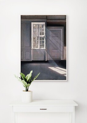 Vilhelm Hammershoi: Staubmoten tanzen in den Sonnenstrahlen. Vintage Giclée Kunstdruck