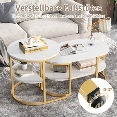 Coffee Tea Table Set of 2, Couchtisch aus Kunstmarmor stapelbare Beistelltisch