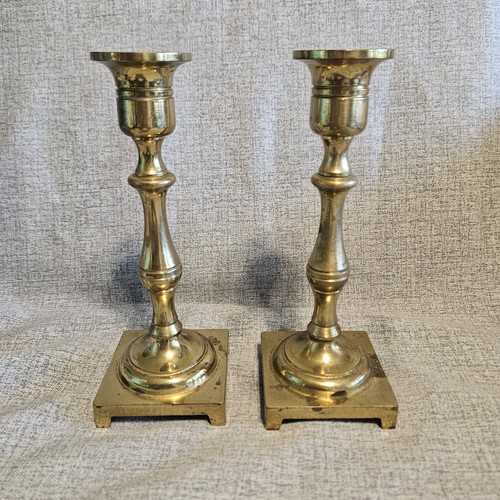 Pair Brass Candlestick Candle Holders Square Base Stamped W Vintage 7"