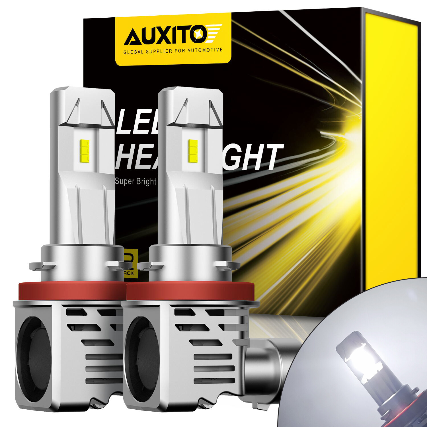 AUXITO 2Pcs H11 H9 H8 LED Headlight Bulbs 6500K White High Power Low Beam Upgrade