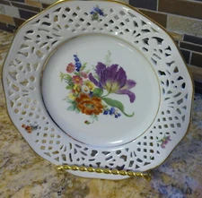 Vintage Reticulated Vienna Floral Hand Painted Plate