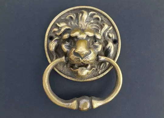 Lg. Unique Antique Vintage Style Brass Lion Head Door Knocker Towel Ring 6