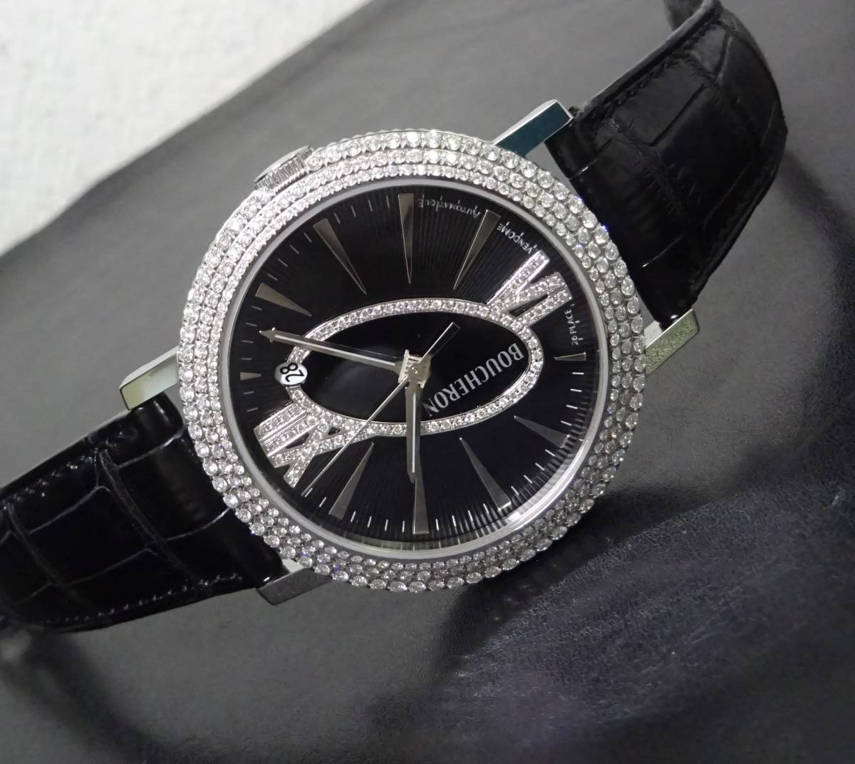 BOUCHERON Rondo WA010308 Automatic Black Dial Diamond Leather 