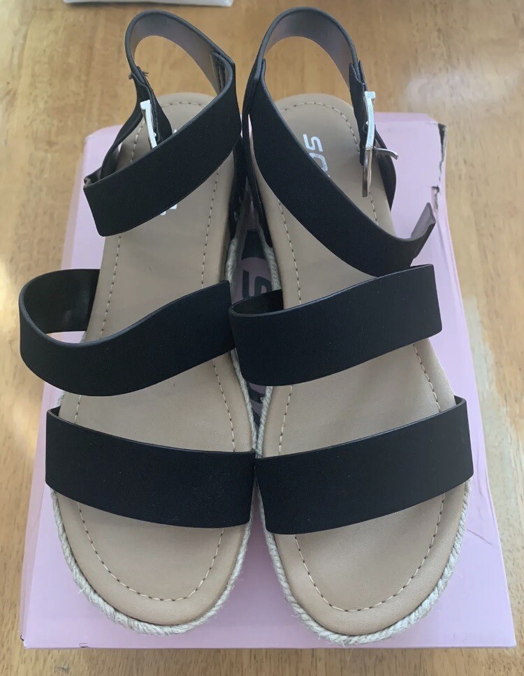 Women's Shoes Soda BRYCE Ankle Strap Open Platform Espadrille Sandals BLACK 