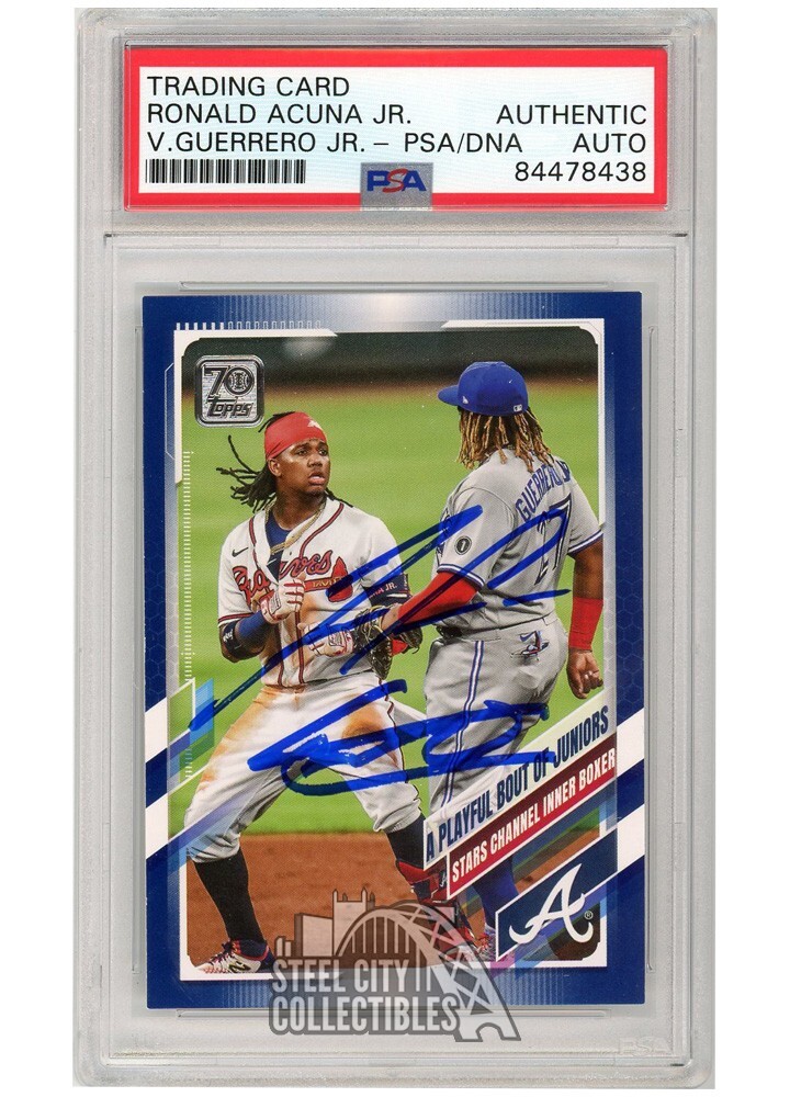Ronald Acuna Vladimir Guerrero Jr 2021 Topps Series 1 Blue Auto Card #61 PSA/DNA