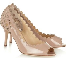 895 NEW OSCAR De La RENTA Miss Elle Laser Cut Nude Beige Patent Pumps Heels 40