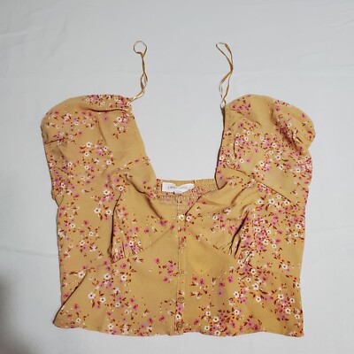 Spaghetti Strap Cropped Top Women's Gold Caramel Brown Floral Daisy Size Large L