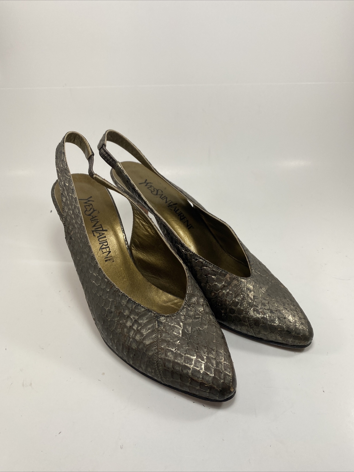 Décolleté a punta YVES SAINT LAURENT pelle di serpente con cinturino alla caviglia taglia 7 5 M *