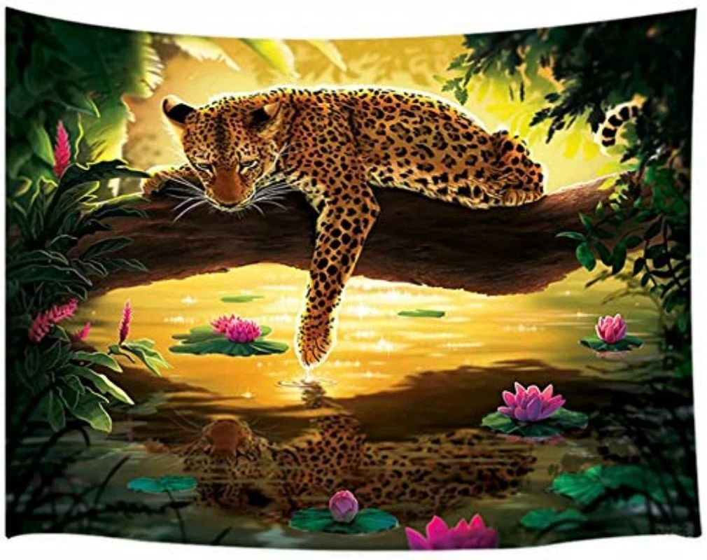 Leopard Print Extra Large Tapestry Wall Hanging Jaguar Tropical Forest Decor  #57