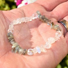 CHARGED Moonstone Labradorite Crystal Stretchy Bracelet w / Quartz REIKI Energy 