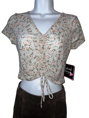 MIXED THREADS CUTE FLORAL TOP WITH ELASTIC GATHERED FRONT AND BOTTOM TIE. Size L
