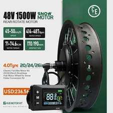 48V 1500W Snow E-Bike Kit 4.0Tire 20 24 26" Rear Wheel Motor Dropout 170 190mm
