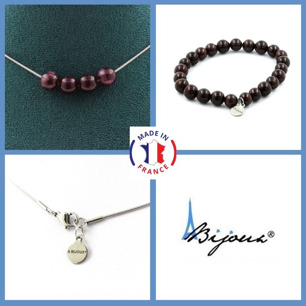 Steine Und Mineralien. Schmuckset Armband Halskette 4 Granatperlen 8 Mm. Kette-image