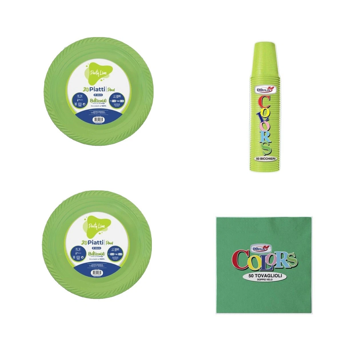 Set Stoviglie Festa Verde Scuro Per 30 Persone: Piatti, Bicchieri E Tovaglioli Eleganti