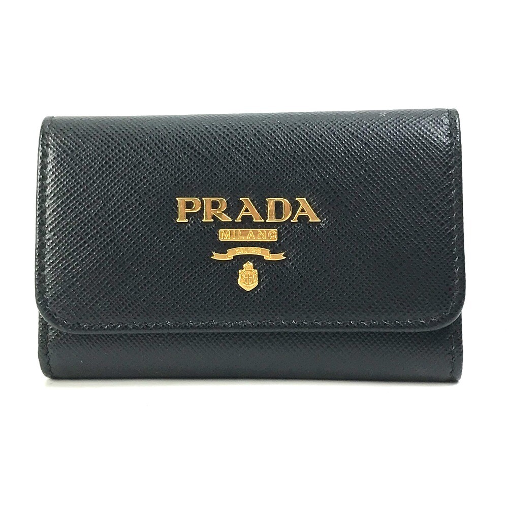 PRADA logo Key ring 4-Ring Key Case saffiano leather Black PRADA logo Key ring 4-Ring Key Case saffiano leather Black