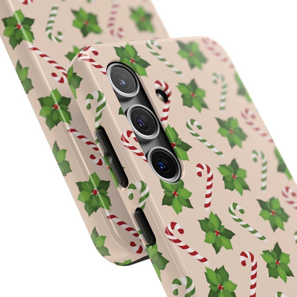 Christmas Candy Canes Poinsettia Phone Case Compatible With Samsung