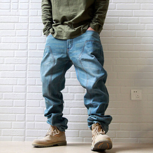 Fashion Men Baggy Denim Loose Pants Hip Hop Cargo Pants Jeans Casual  Trousers | eBay