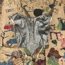 Antique Victorian Grey Striped Silk Bodice Corset Lace Up Dress Top Vintage