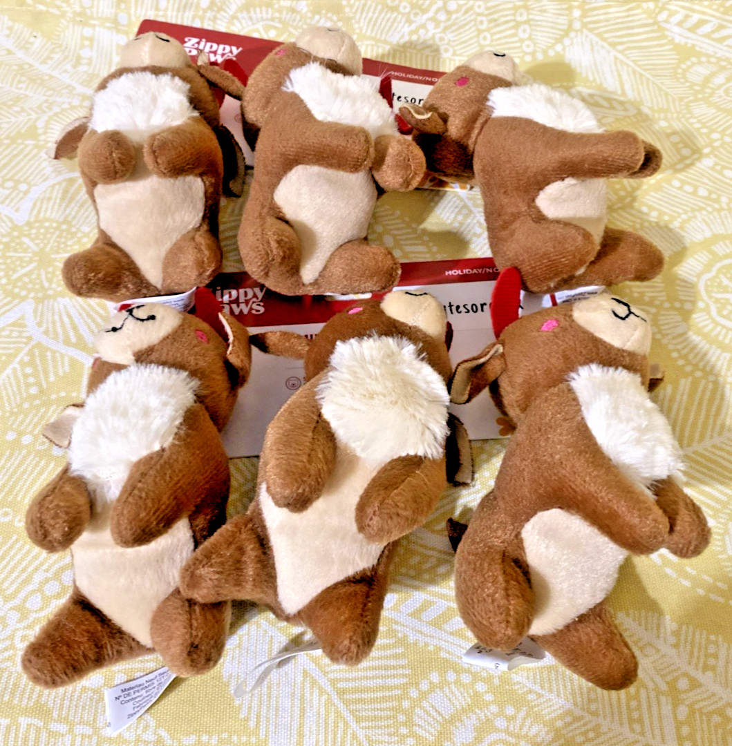 ZippyPaws 6-Pack Holiday MINIZ REINDEER Squeaky Dog Pet Toy New -FREE SHIPPING-