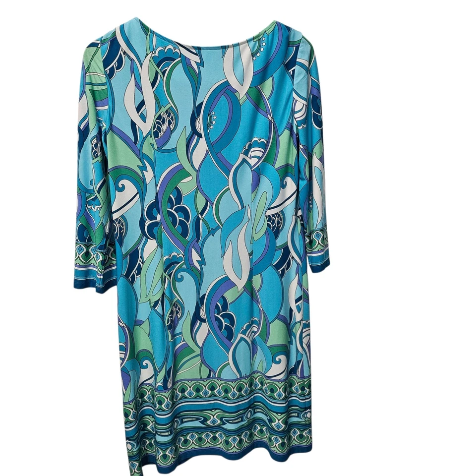 London Times 10 синий зеленый абстрактный эластичной Shift платье круиз отпуск путешествий - Изображение 2 из 4