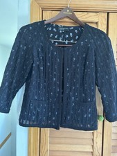 Jones New York 3/4 Length Sleeve Navy Lace With Little Blue Flower Blazer Size 8