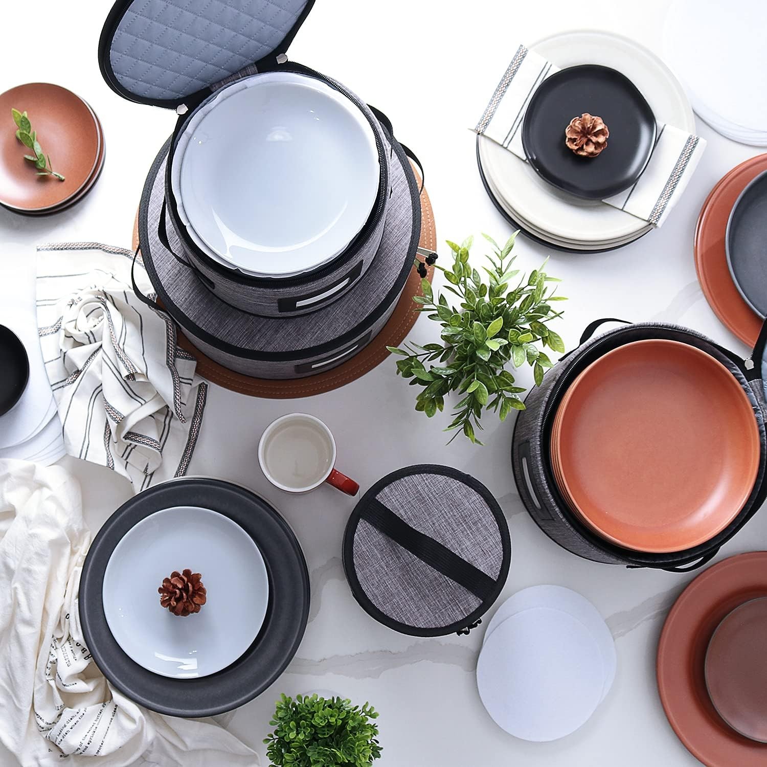 Fine China Storage Containers Hard Shell, 4 Piece Dish Plates Storage, Grey 