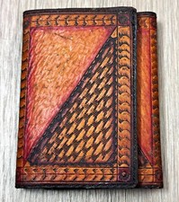 Vintage Genuine Leather Tri-fold Wallet- One of a Kind Stitching- Brand New