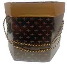 FLEUR De LIS Vintage 1950s Vintage Black and Gold Hat Wig Box With Rope Handle