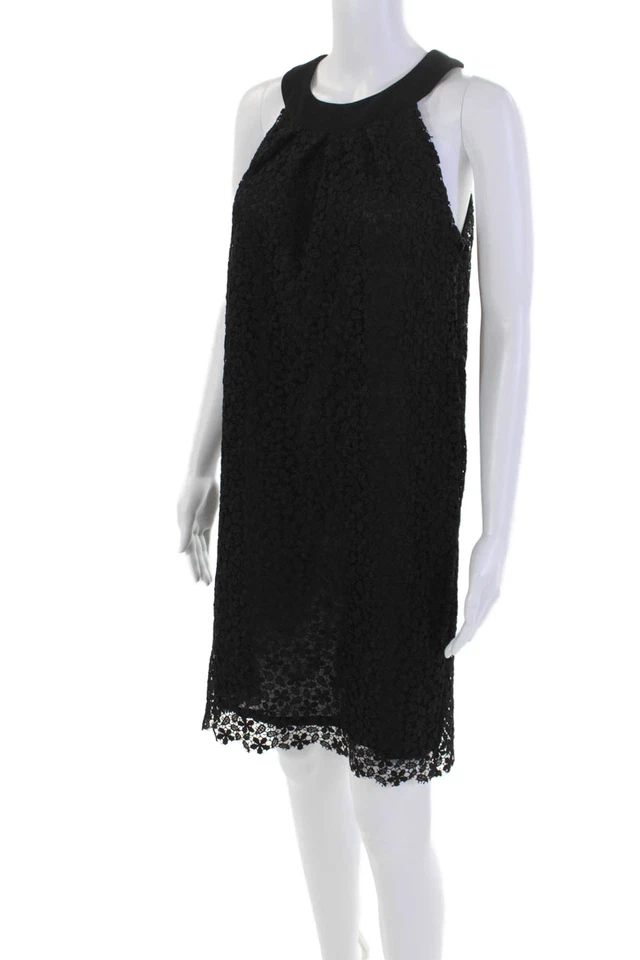 Blue Les Copains 女式无袖低圆领蕾丝叠层连衣裙黑色 IT 40 — 第 2/4 张图片