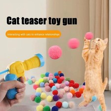 Interactive Cat Toy Ball Launcher Gun with 20 Plush Balls Indoor Training Game