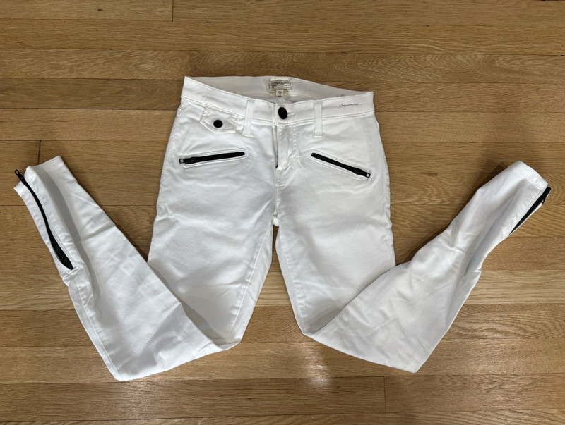 CURRENT/ELLIOTT White Denim Skinny Pants with Zipper Accents for Women sz 25