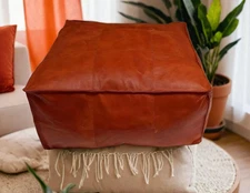 Moroccan Leather Ottoman Pouffe Aamazing Footstool 30'' Unstuffed Genuine Boho