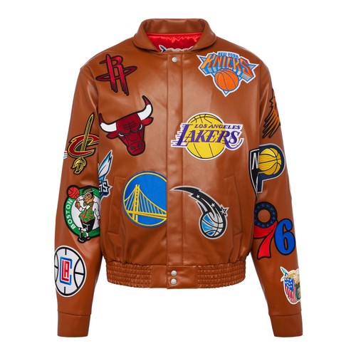 Jeff Hamilton NBA All Teams Collage Wielokolorowa skórzana kurtka ze skóry jagnięcej - Zdjęcie 30 z 53