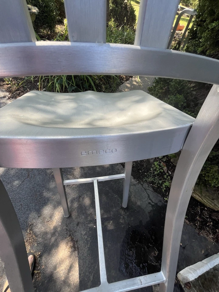 LOCAL. Emeco Navy Bar Stools. Brushed Aluminum Model 1006 - Image 4 of 4