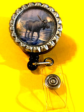 Animal Moose 3 Id badge holder retractable alligator clip