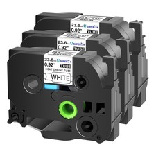 3PK Heat Shrink Tube Label Tape For Brother P-Touch HSe-251 HSe251 23.6mm White