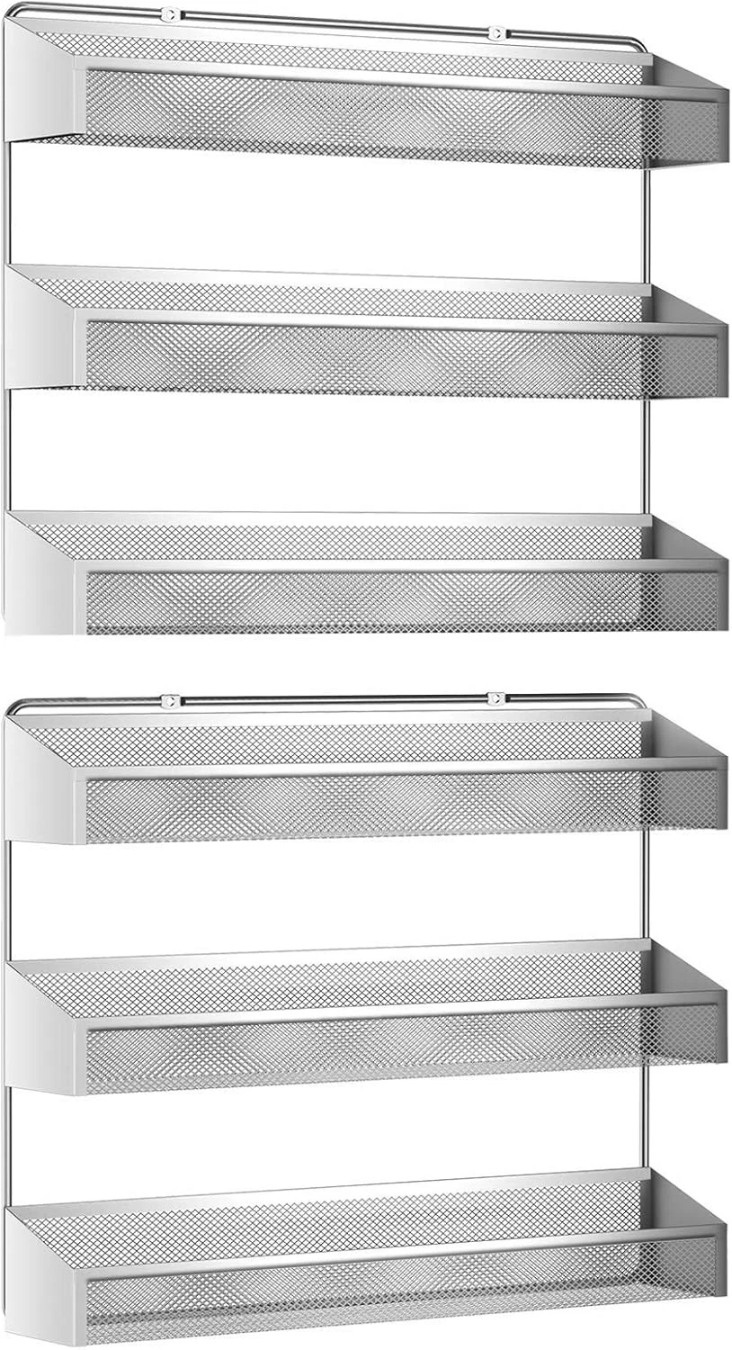 2 Pack 3 Tier Spice Rack Organizer Counter Top Stand or Wall Mounted Storage
