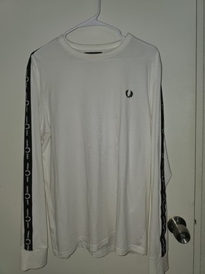 Fred Perry Men s White Solid Logo Long Sleeve Crew Neck T-Shirt Size L