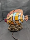 Vintage Tiffany Style Stained Glass Fish Accent Lamp Tropical Ocean Coral Base