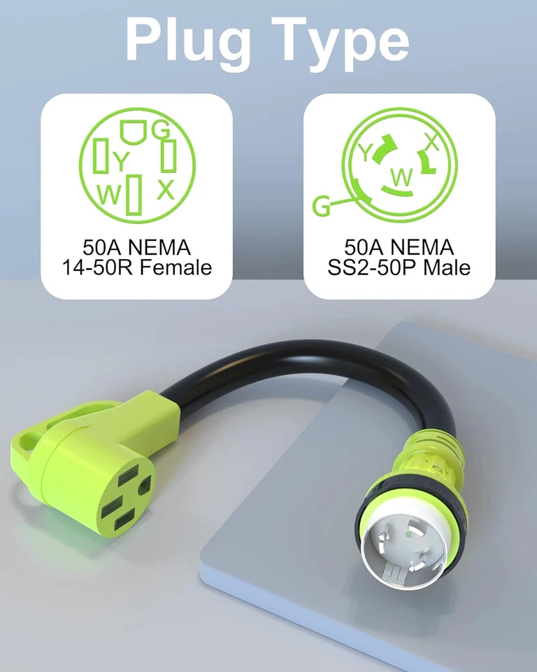 Adaptador de bloqueo de torsión de 50 amperios con mango de agarre, NEMA SS2-50P macho a 14-50R hembra A Foto 2 de 4