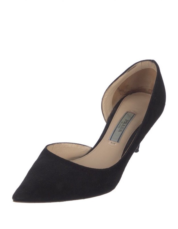 Prada Pointed Toe Pumps Suede Black Women's Size EU35.5/US5.5