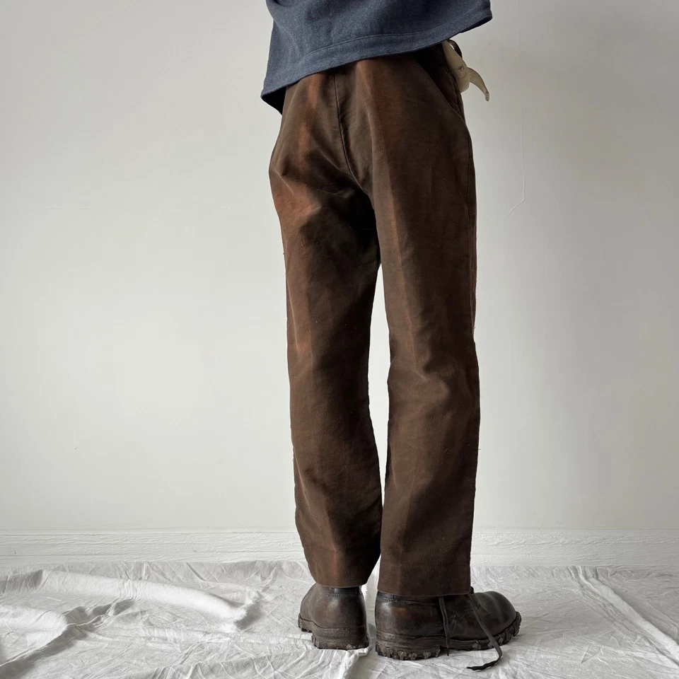 Vintage 1970s England Work Moleskin Sun Faded Brown  Suspender Trousers - Image 3 of 4