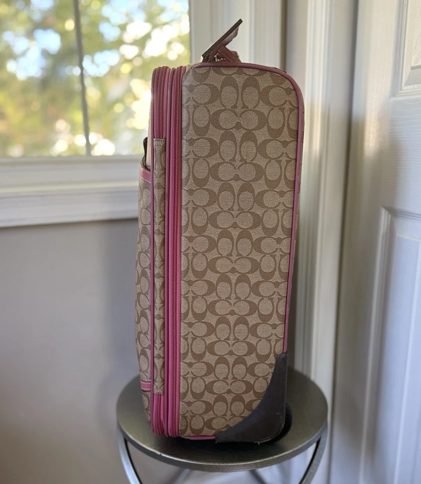 Coach Signature Suitcase F77334 Canvas Leather Beige Brown and Pink - Image 3 of 4