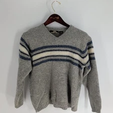 Vintage 21 Twenty One V-Neck Striped Long Sleeve Pullover Sweater Gray Size M