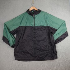 Vintage Eddie Bauer Windbreaker Jacket Mens Large Green Black Hooded Zip Nylon