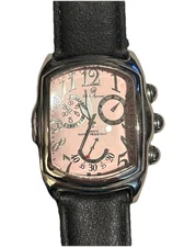 Charles Raymond Men’s 10” Silvertone Watch Black Band Rectangular New Battery 