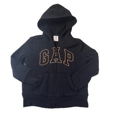 GAP Black Hooded Zip Jacket 6-7 Years Unisex Long Sleeve Logo