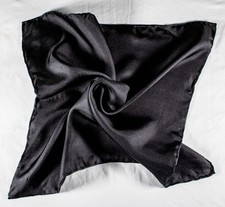 Black Solid Men Vintage Square Silk Handkerch...