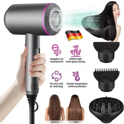 MARKENLOS 2000W Ionen Föhn Haartrockner mit 3 Diffusor Haarfön Fön Ionen Hair Dryer Profi