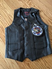 Kid's Traditional Motorcycle Black Leather Vest Biker Boys Bike Night Xs